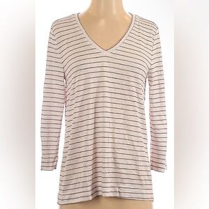 LOFT~ Women’s White with Red Stripes V-Neck 3/4 Sleeve Top~Size S